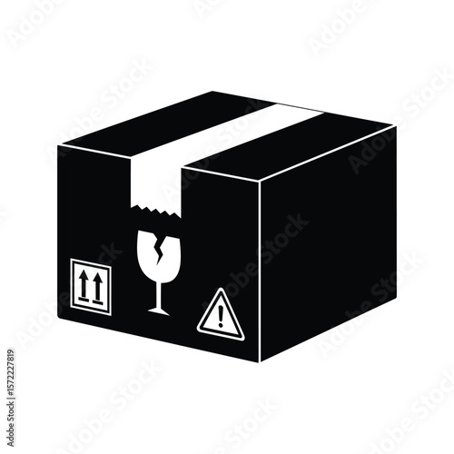 A shipping box with fragile and handle with care symbols, emphasizing the need for careful handling during transportation and delivery