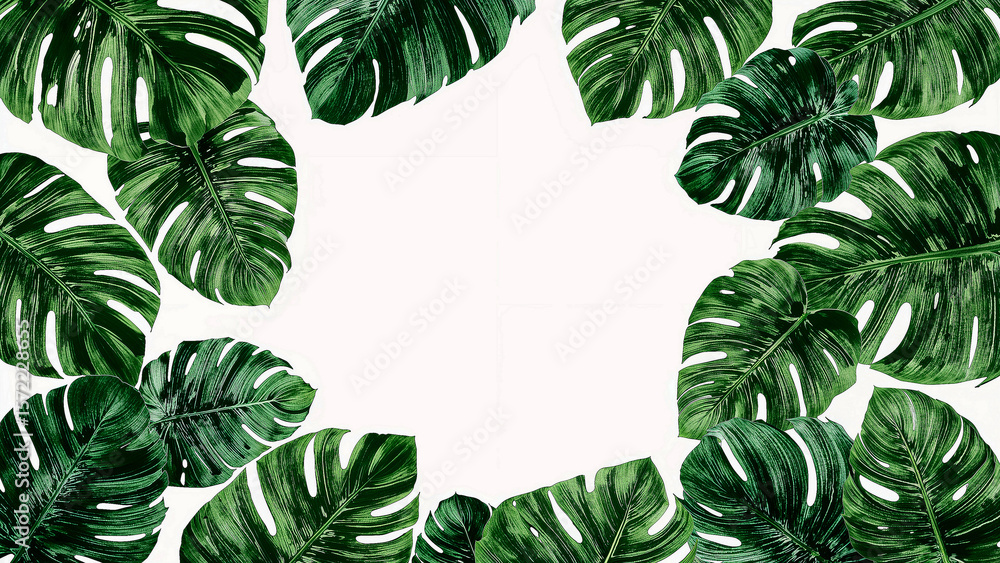 Obraz premium Vibrant tropical leaf circle frame design