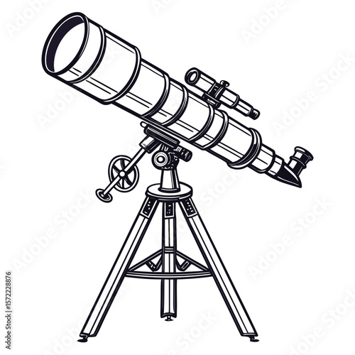 Black telescope on tripod astronomy science