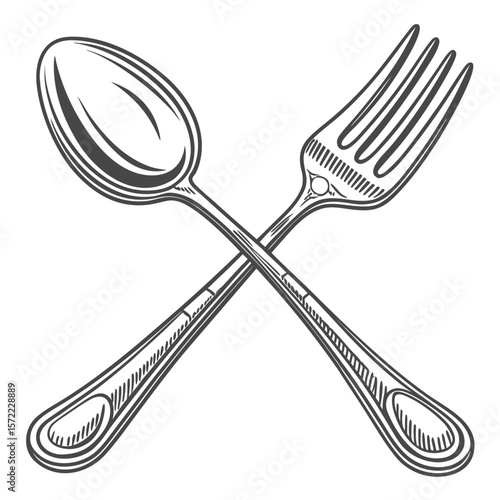 Crossed spoon and fork illustration cutlery eating utensils