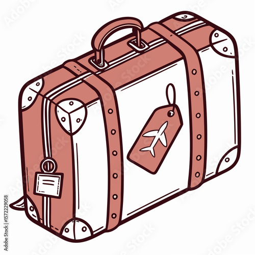 Vintage suitcase with airplane travel luggage