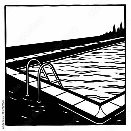 Swimming pool with ladder and wavy water recreation summer
