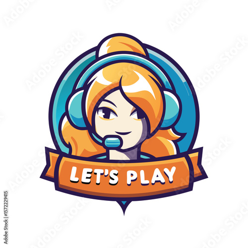 Playful female avatar with headphones and a banner that says "Let's Play