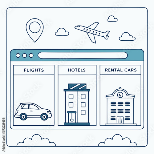 Travel booking interface with flights hotels and car rentals rental cars