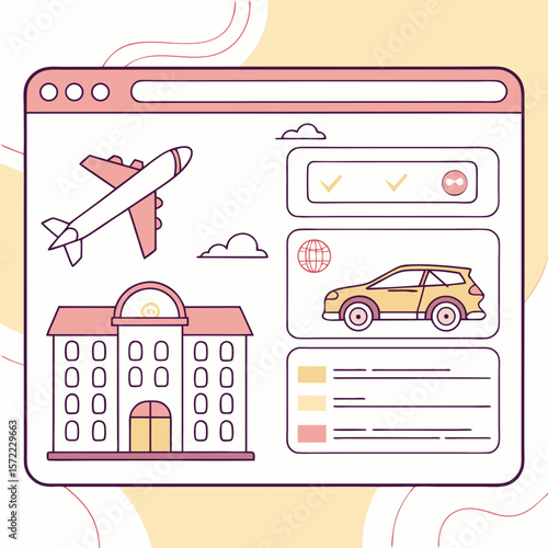 Airplane hotel car booking interface travel