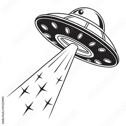 Flying saucer emitting beam with stars alien extraterrestrial