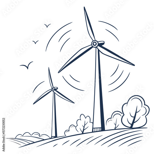 Wind turbines generating clean energy in a landscape renewable energy wind power