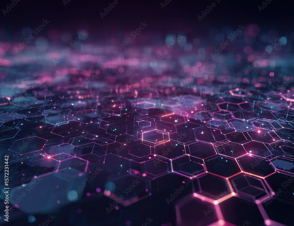 Obraz premium Abstract digital network of glowing hexagons