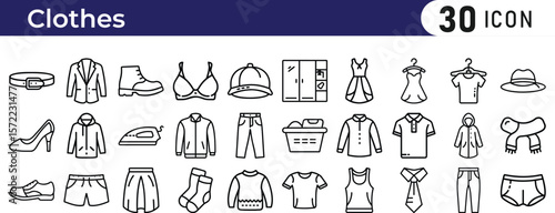 Clothing and accessories line icon set.