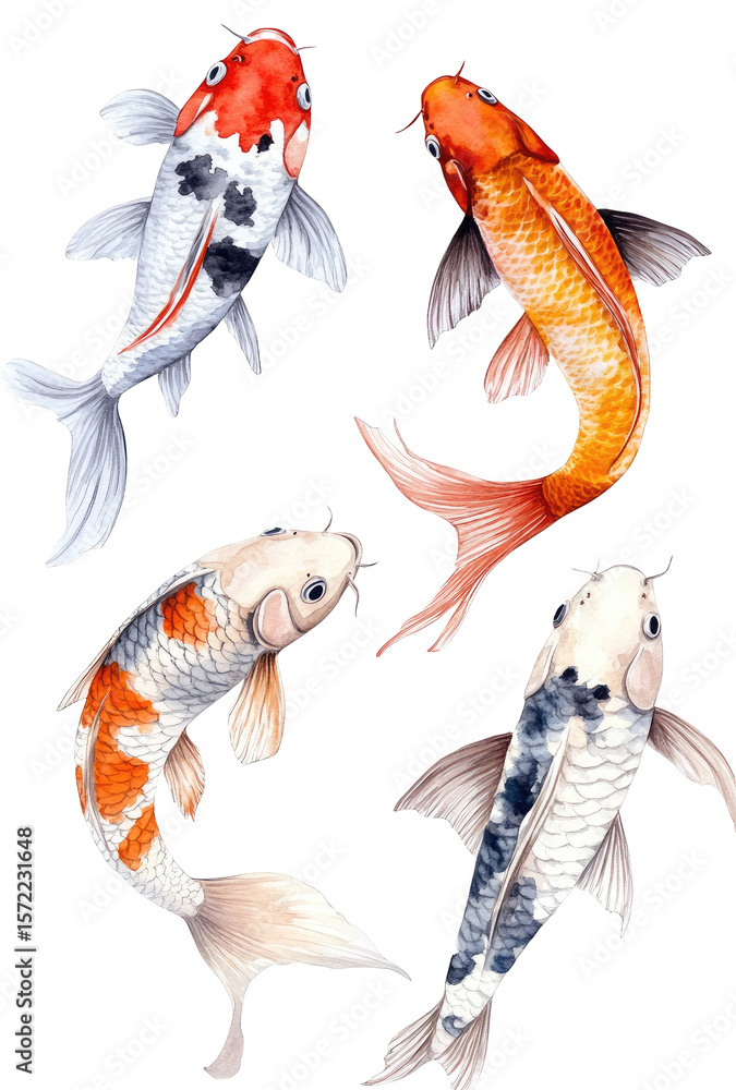 Fototapeta premium Colorful koi fish in dynamic poses