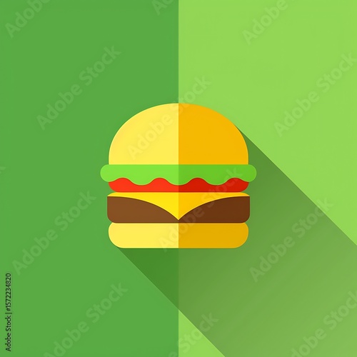 Minimalist burger icon illustration against a split green background creates a dynamic visual