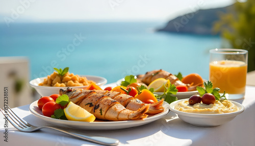 Gourmet Salad Meal – Fresh Plate with Meat, Vegetables, Rice, and Sauce for Healthy Lunch or Dinner

