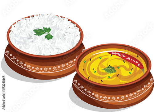 Kadhi With Rice in Handi Vector Illustration (Royalty Free)