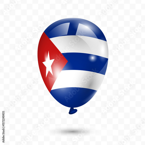 Vector illustration of Cuba country flag balloon on transparent background, Flying flag balloons for Independence Day celebrations.