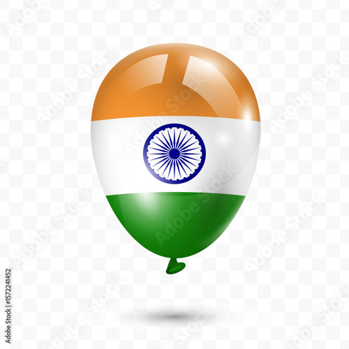 Vector illustration of India country flag balloon on transparent background, Flying flag balloons for Independence Day celebrations.