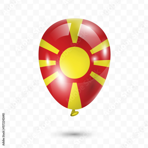 Vector illustration of North Macedonia country flag balloon on transparent background, Flying flag balloons for Independence Day celebrations.