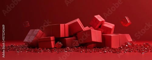Red gift boxes and presents isolated in 3D rendering, providing a festive and celebratory atmosphere, Generative AI