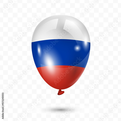 Vector illustration of Russia country flag balloon on transparent background, Flying flag balloons for Independence Day celebrations.