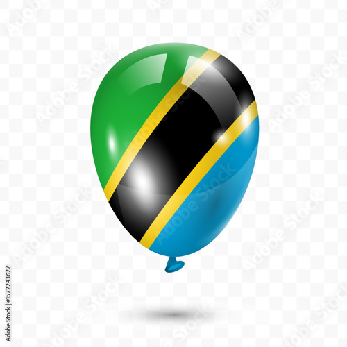 Vector illustration of Tanzania country flag balloon on transparent background, Flying flag balloons for Independence Day celebrations.