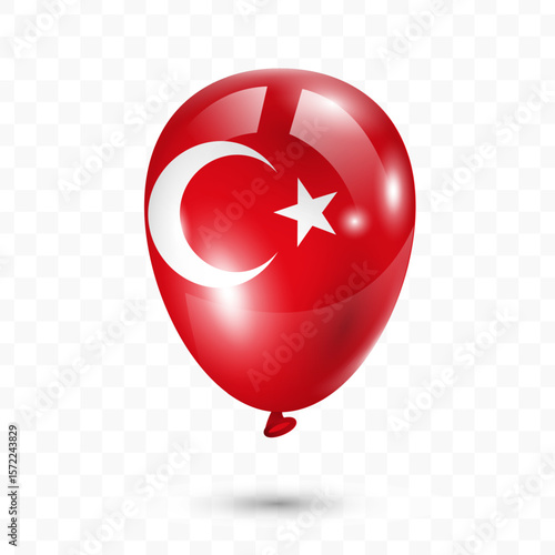 Vector illustration of Turkey country flag balloon on transparent background, Flying flag balloons for Independence Day celebrations.