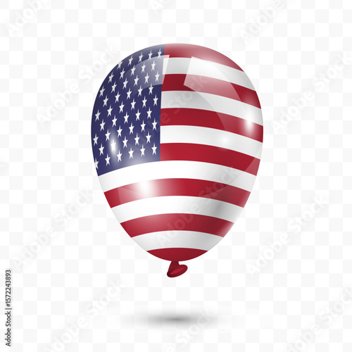 Vector illustration of United States of America country flag balloon on transparent background, Flying flag balloons for Independence Day celebrations.