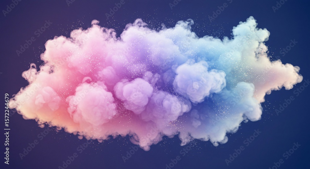 Fototapeta premium Colorful cloud of smoke explosion with sparkling particles against a dark background
