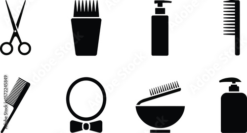 Stylized icons of beauty and grooming tools arranged in a simple layout