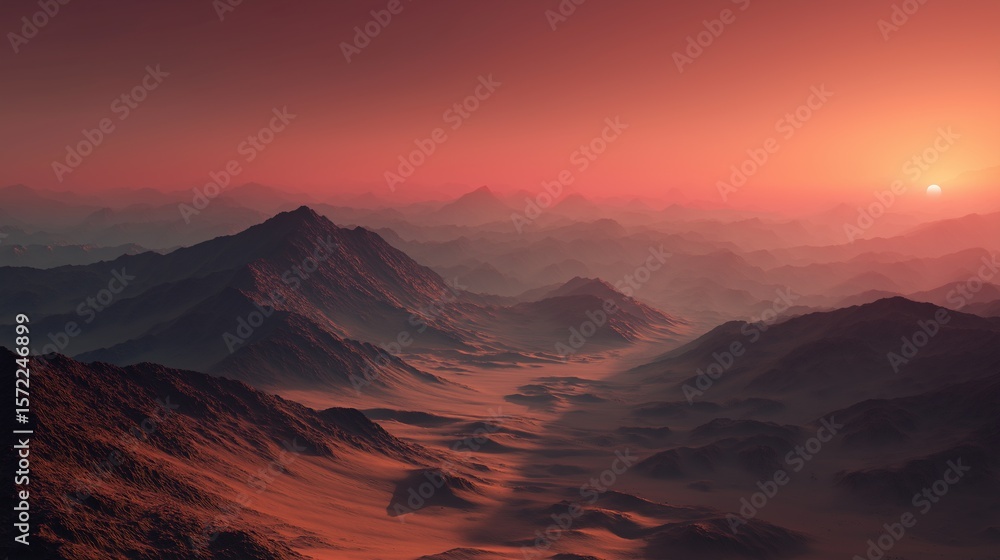 Naklejka premium Majestic sunset over alien mountain landscape