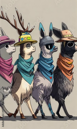Stylish Animals Wearing Hats and Scarves in Fun Illustration