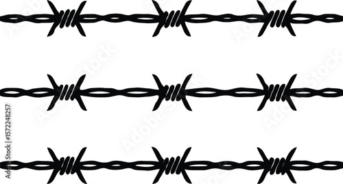 Barbed Wire Seamless Pattern  Sharp, Black, Security Texture for Design