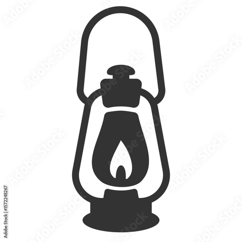Lantern silhouette icon with flame on white background.

