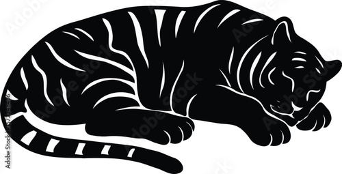 Sleeping Tiger Silhouette Elegant Black and White Animal Illustration
