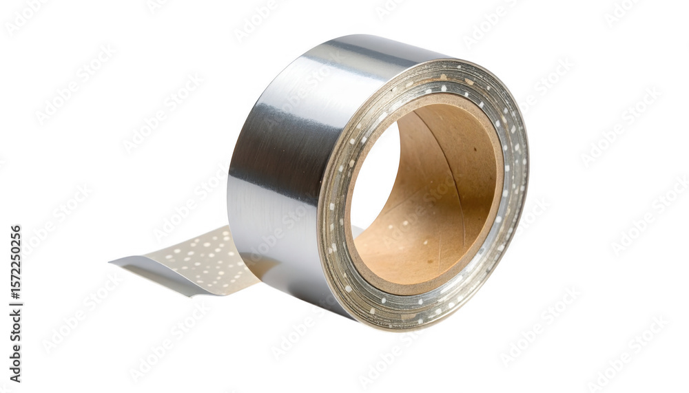 Fototapeta premium Rolled up metallic silver tape isolated on transparent background