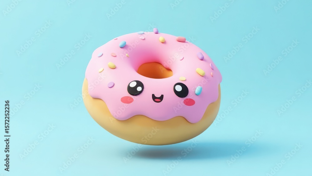 Fototapeta premium donut with pink frosting, donut with pink icing, donut on pink background, 