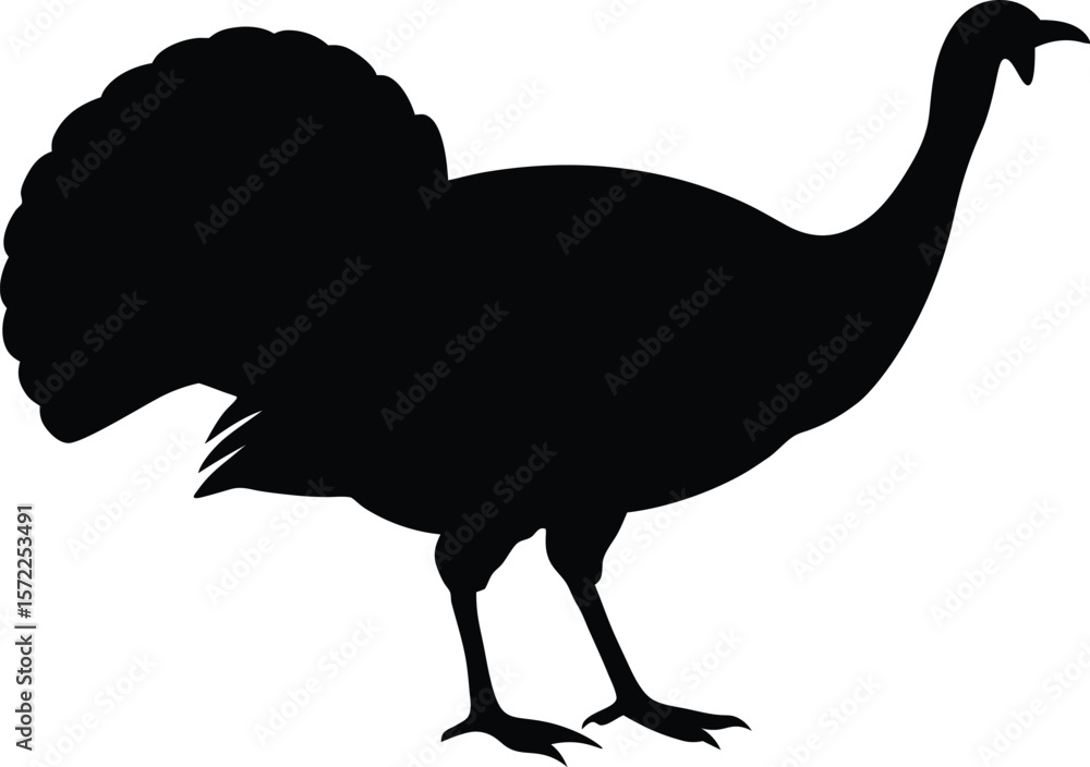 Turkey mid call with open beak and arched neck cartoon action pose silhouette Vector Turkey mid call with open beak and arched neck cartoon action pose silhouette Vector
