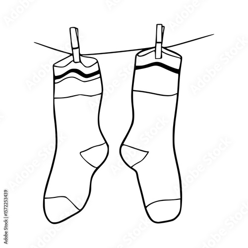 socks drying on clothesline outline