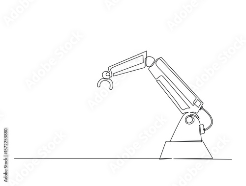 Continuous one line drawing of robot arm machine for industry. Robotic arm technology outline illustration. Editable vector.