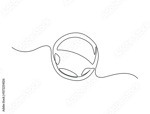 Continuous one line drawing of circle vehicle steering wheel. Car steering wheel outline illustration. Editable vector.