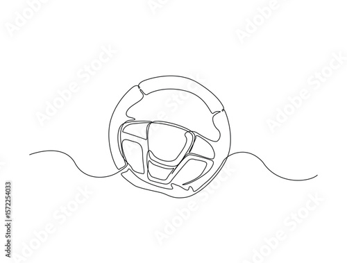 Continuous one line drawing of circle vehicle steering wheel. Car steering wheel outline illustration. Editable vector.