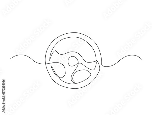 Continuous one line drawing of circle vehicle steering wheel. Car steering wheel outline illustration. Editable vector.