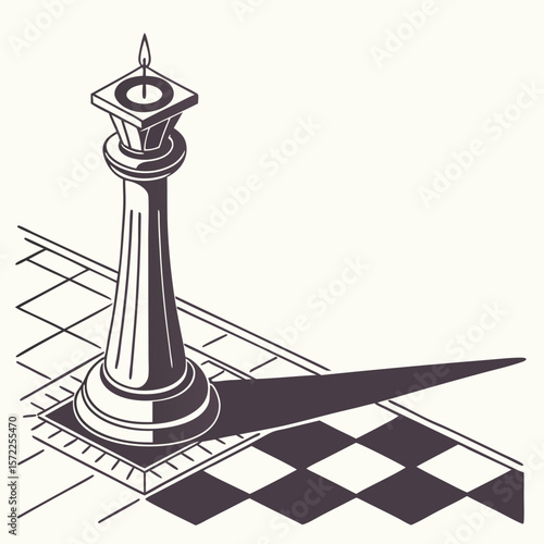 Surreal chess piece candle casting shadow on checkerboard pattern  