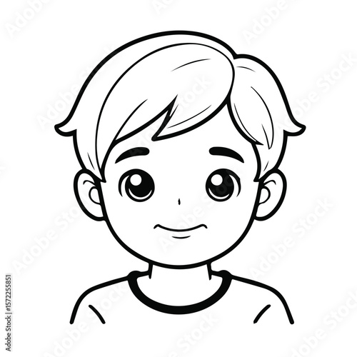 Young boy in casual clothing, neutral expression, against a plain background. Illustration of a child's head and shoulders. Generic coloring book character. No specific location.