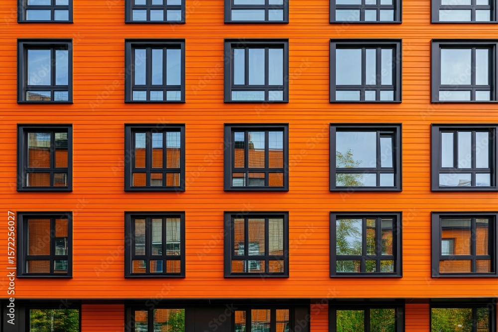 Obraz premium Orange apartment building facade with repeating windows