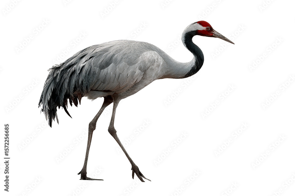 Fototapeta premium Majestic crane bird isolated on transparent background in high resolution PNG format for seamless cutout and design projects