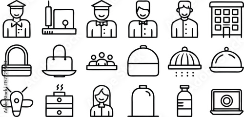 hotel service icon set in minimalist linear style