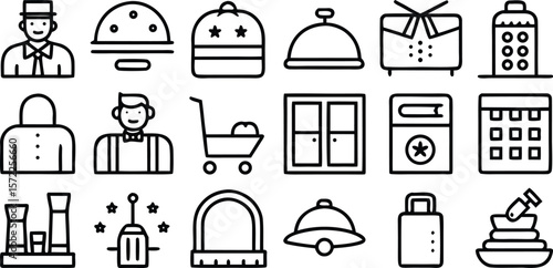 hotel service icon set in minimalist linear style
