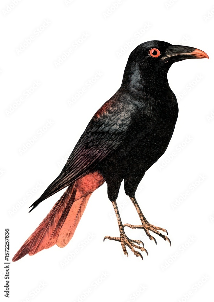 Fototapeta premium Halloween crow detailed vintage bird.