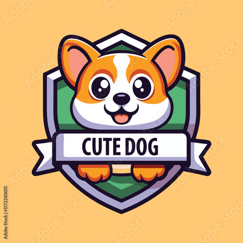 Cute cartoon dog on a shield