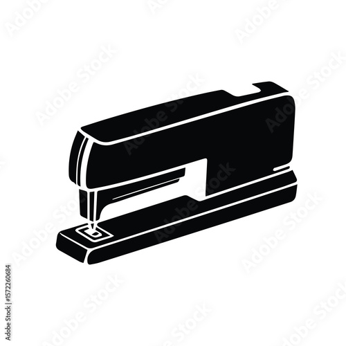 Black silhouette of a stapler in a simple, graphic design. Office equipment for document preparation. Generic office supply -