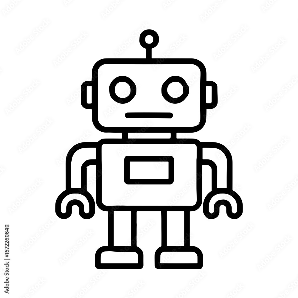 Robot toy icon for kids — symbol of imagination and tech play, outline style Robot toy icon for kids — symbol of imagination and tech play, outline style